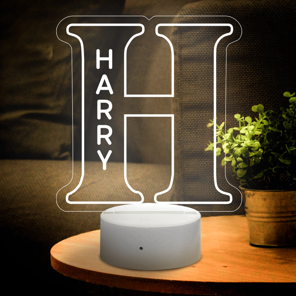 Custom H LED Night Light with HARRY Name, Acrylic Letter Lamp, USB Powered, Home Decor Gift