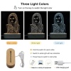 Custom 3D acrylic lamp with engraved portrait, 3 light colors, and wooden base, personalized night light