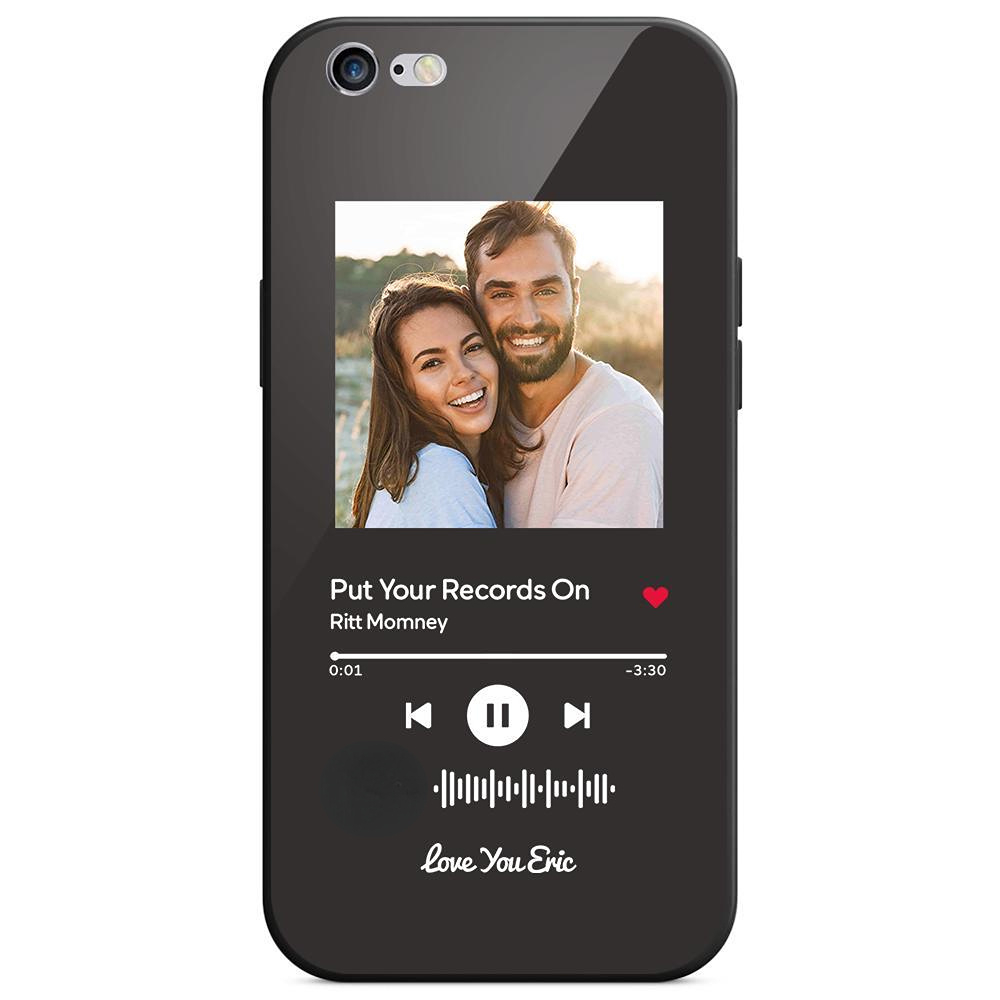 Custom Black Glass iPhone Case with Couple Photo and Music Code