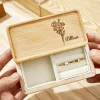 Personalized birth flower jewelry box, wood grain with custom name, a perfect gift for her.
