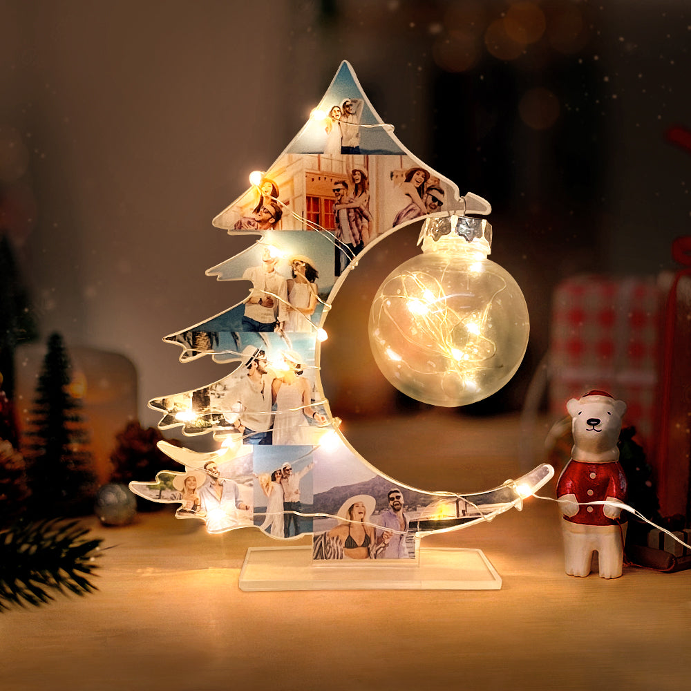 Personalized Christmas tree collage photo light, a unique home decor gift.