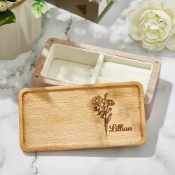 Personalised Birth Flower Jewellery Box Custom Name Jewellery Organizer Gift for Her