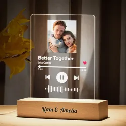 Custom song plaque night light with photo, acrylic and wooden base, engraved song title and artist.