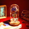 Custom heart-shaped photo LED night light with eternal roses in glass dome, a romantic gift.