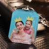 Custom crystal keychain with double-sided photo, featuring a woman and child with crowns, perfect gift