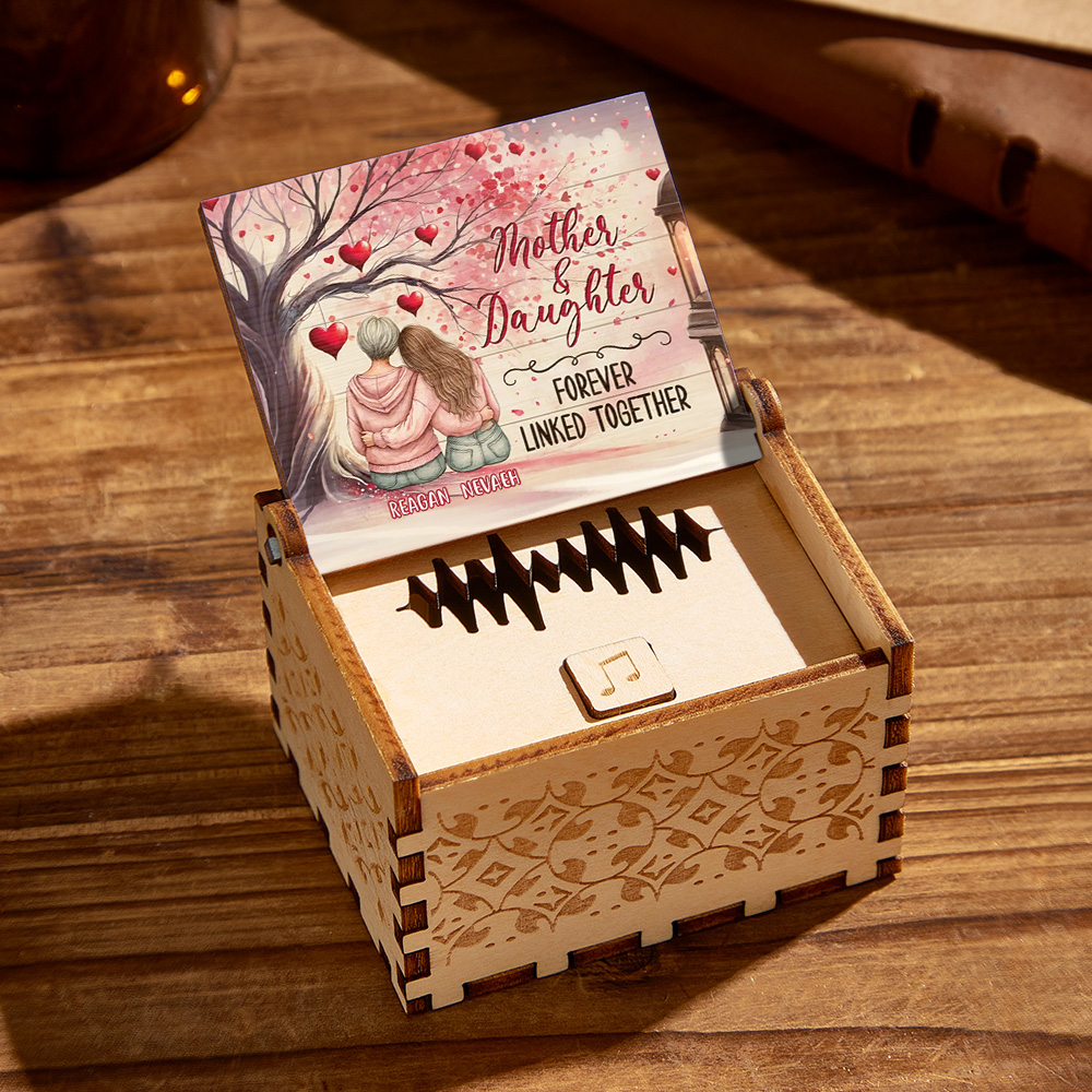 Personalized wooden music box playing a song with Forever Together card, a heartfelt Mother's Day gift.