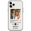 Custom white glass iPhone case with couple photo and scannable music code, song: Put Your Records On, personalized gift.