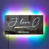 Personalised 'I love C.' LED name mirror, perfect for bedroom decor with color-changing lights, acrylic safety mirror.