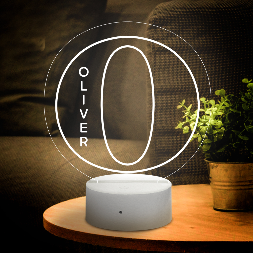 Custom 'O' LED Night Light with 'OLIVER' Name, Acrylic Lamp, USB Powered, Home Decor Gift