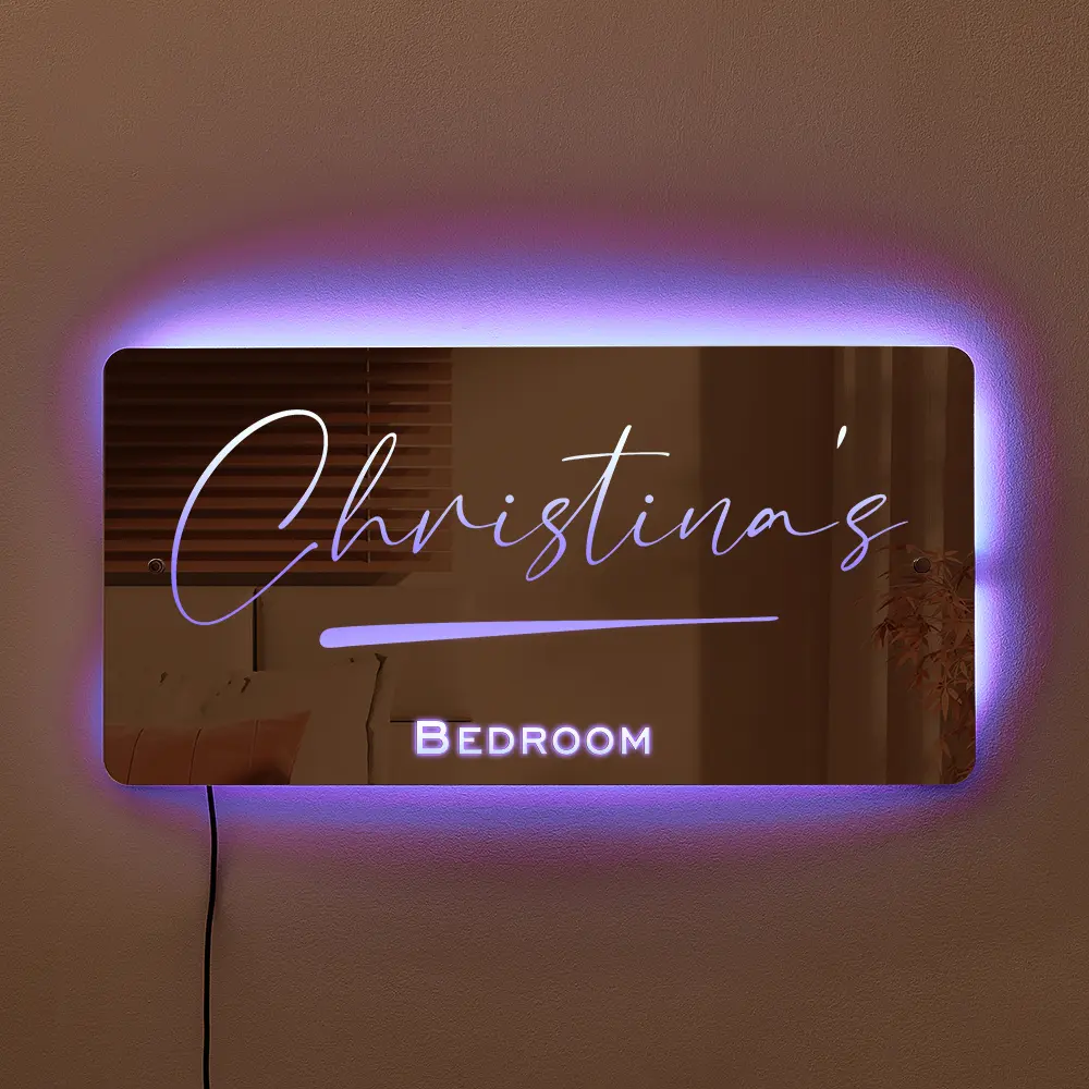 Personalised name mirror with LED lighting, Christina's Bedroom, perfect gift