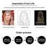 Custom 3D acrylic lamp design process, from photo to engraved night light, featuring personalized image options.