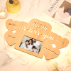 Custom engraved wooden photo frame night light for Mom with family picture, "Mom we love you" laser cut.