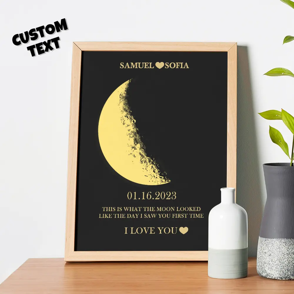 Custom Moon Phase Wooden Frame with Names - Personalized Valentine's Day Gift