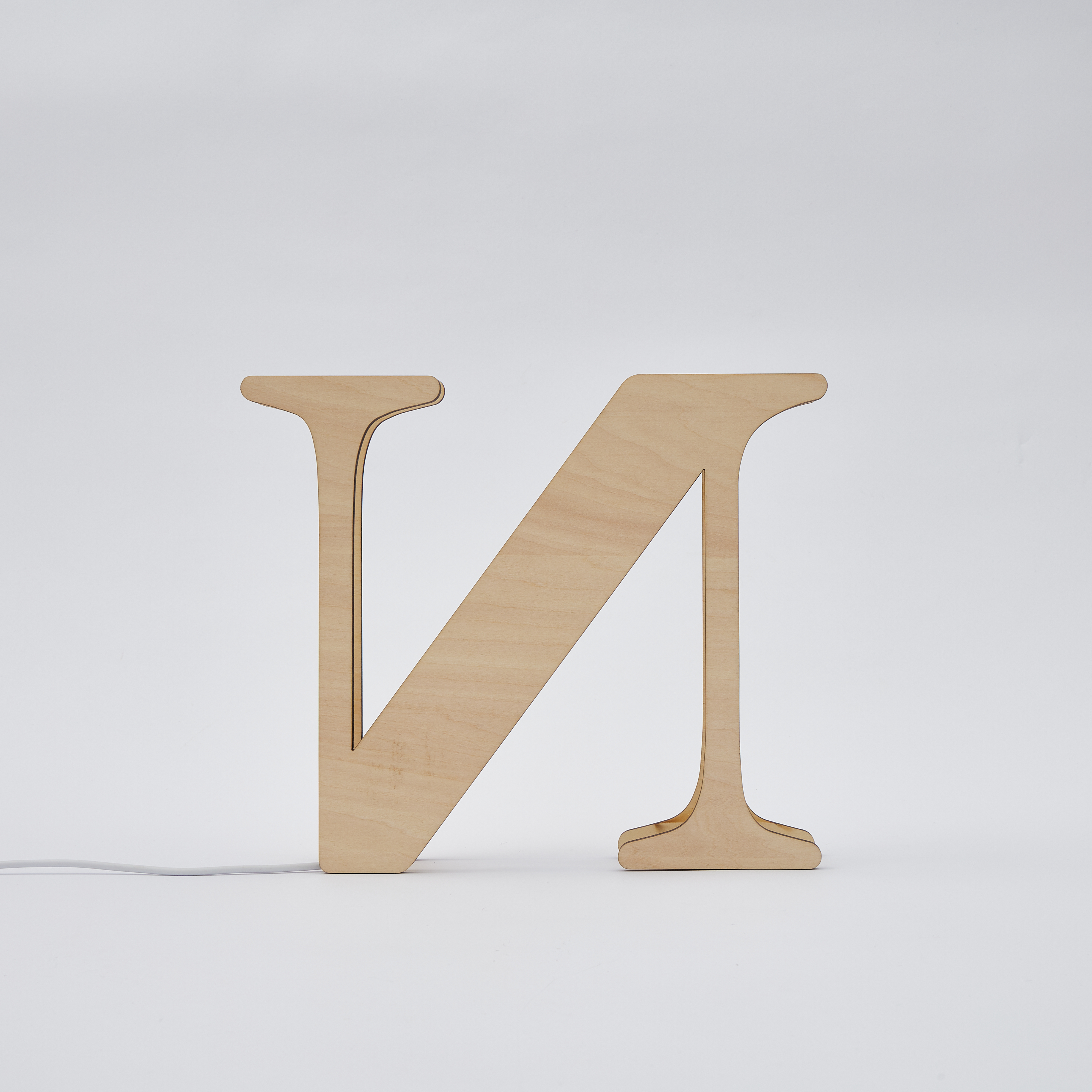 Personalized wooden letter "N" night light, laser-cut design, warm glow, 19CM