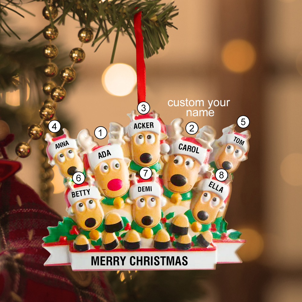 Personalized Reindeer Family Christmas Ornament with Custom Names, Resin