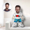 Custom Minime Pillow with man's face, I LOVE U shirt, blue shorts