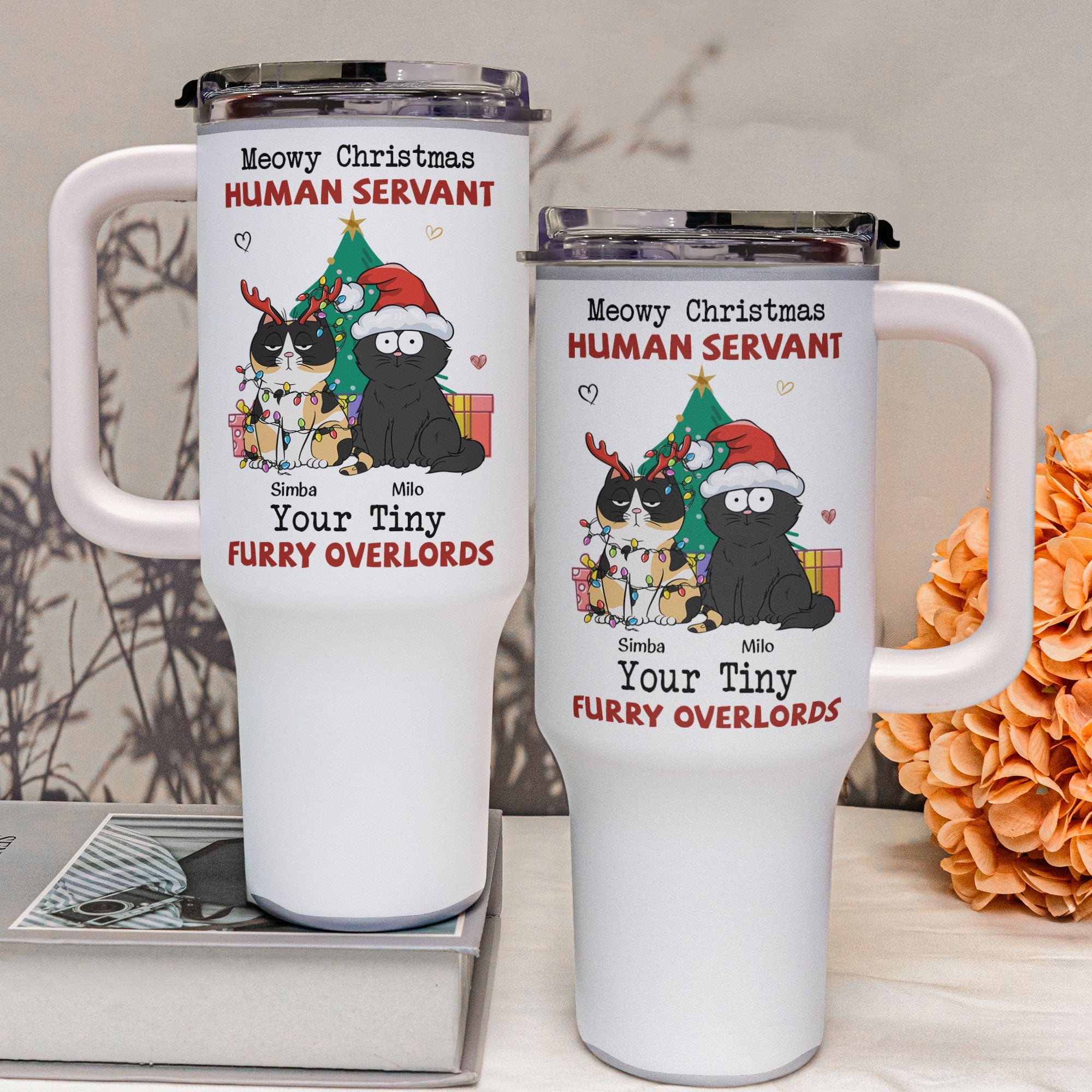 Meowy Christmas cat tumbler, personalized gift for cat lovers, 40oz stainless steel