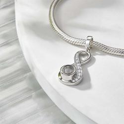 Infinite Love Photo Projection Charm Necklace. Sterling silver pendant for a meaningful gift.