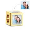 Gold-colored square copper charm with custom photos on each side, a creative personalized gift for women