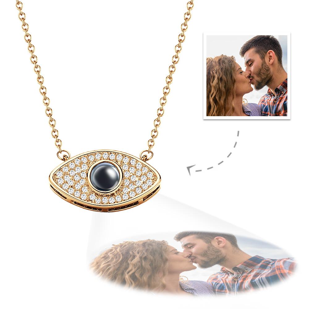 Gold Evil Eye Projection Necklace with Custom Photo - Anniversary Gift