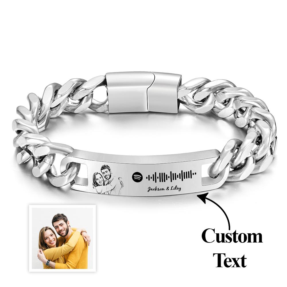 Personalized Spotify Code Bracelet with Photo Engraving, Perfect Anniversary Gift for Him