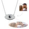 Evil eye projection necklace with custom photo for women.  Silver pendant with crystal details. Ideal gift for anniversary.