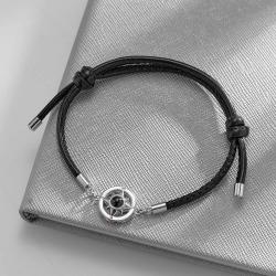 Custom Projection Bracelet Compass for Men - Black Rope with Compass Pendant