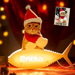 Personalized cat photo night light with Christmas hat and memorial picture, perfect Christmas gift