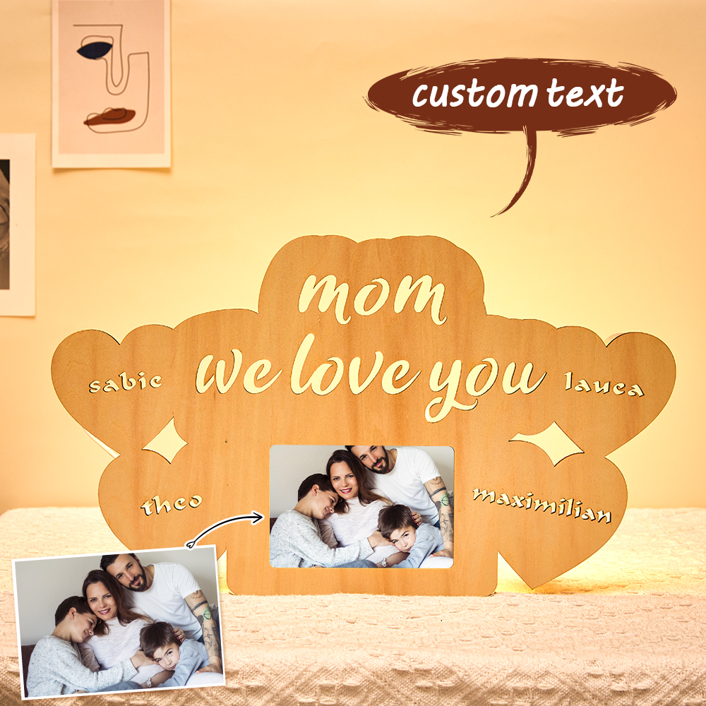 Custom Engraved Night Lamp Photo Frame for Mom with family photo, a heartwarming gift.