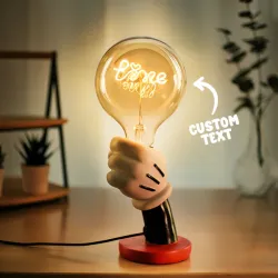 Vintage Edison LED Filament Modeling Lamp with Mickey Mouse hand holding the bulb, Custom Text