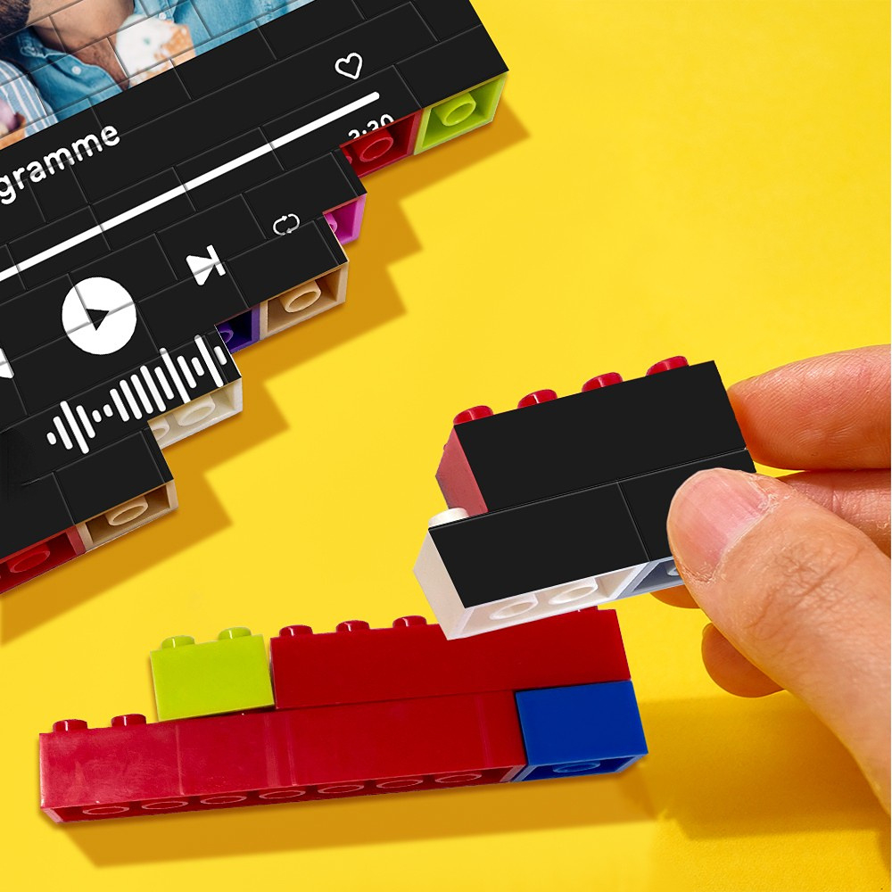 Assembling music code brick puzzle with custom photo, a unique gift idea.