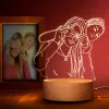 Custom 3D photo lamp with engraved couple, warm LED light, wood base. Unique gift idea.