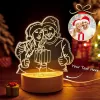 Custom 3D Photo Lamp with Engraved Couple, Warm LED Light, Wood Base, Christmas Gift Idea