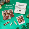 Custom photo block Christmas ornament with family images, square brick design, festive decor.