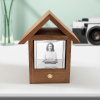 Custom wooden house night light with 3D crystal photo, personalized engraving, and warm light