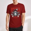 Burgundy pure cotton short-sleeved T-shirt with AMERICAN LEGEND gorilla graphic print, summer fashion.