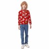 Red kids' Christmas hoodie with Santa pattern, kangaroo pocket, and hood, perfect for holiday wear.