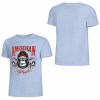 Light blue cotton short-sleeved T-shirt with AMERICAN LEGEND gorilla graphic print, summer fashion.