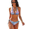 Ladies Sexy V-Neck Bikini Swimsuit in Blue, halter neck tie, adjustable side ties