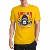 Yellow cotton short-sleeved T-shirt with "AMERICAN LEGEND" gorilla graphic print.