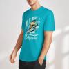 Teal pure cotton short-sleeved T-shirt with surfing graphic print, summer fashion. Featuring Wild Wave California design.