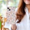 iPhone 13 case with a colorful geometric pattern, held by a woman. PC plastic case for phone protection.