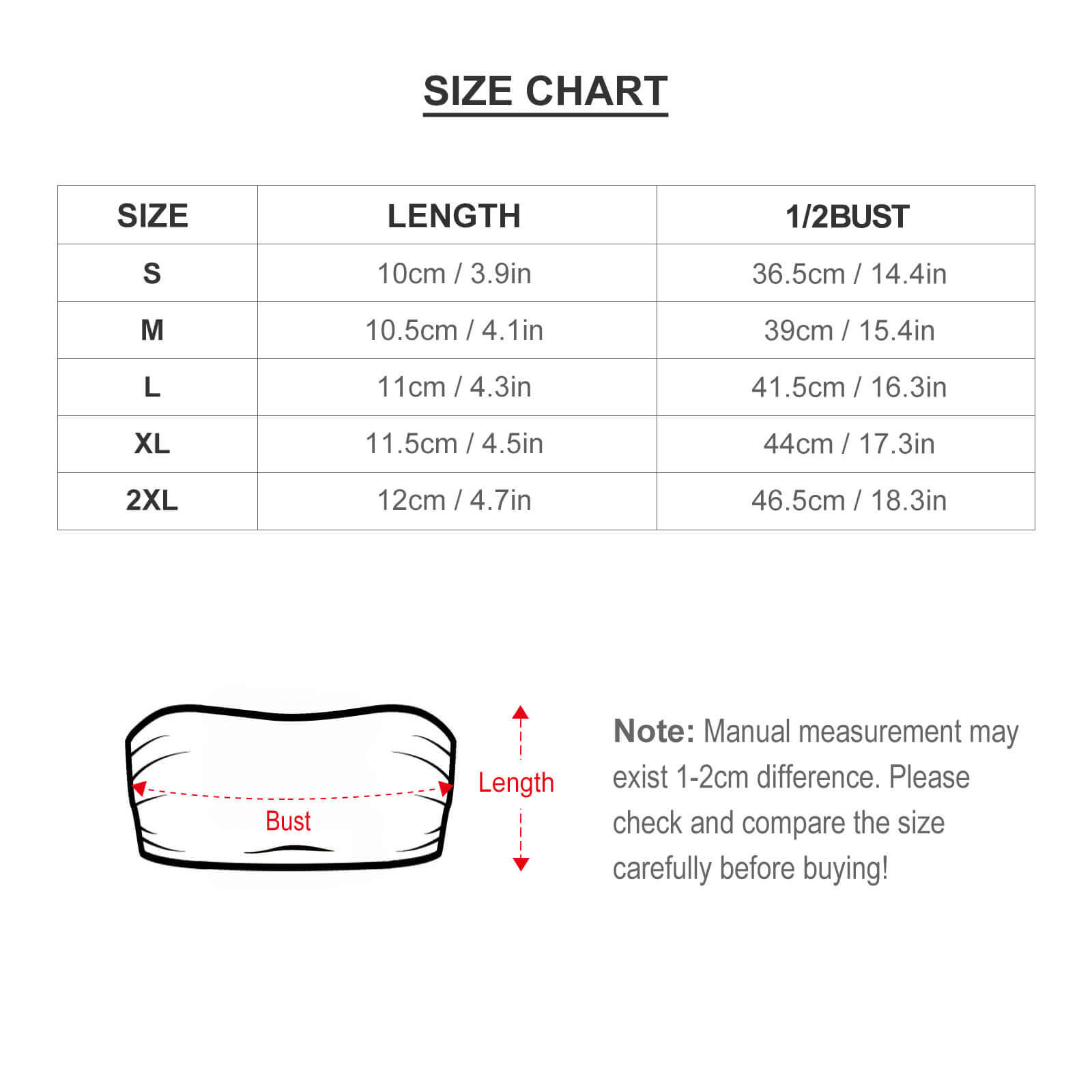 Wrap chest size chart with measurements in cm and inches for accurate fit, Polyester jersey fabric.