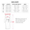 Size chart for long dress, including length, shoulder width, and bust measurements in cm/in.