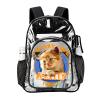 Transparent PVC backpack with cute cat print, stylish and durable design, perfect for work and travel.