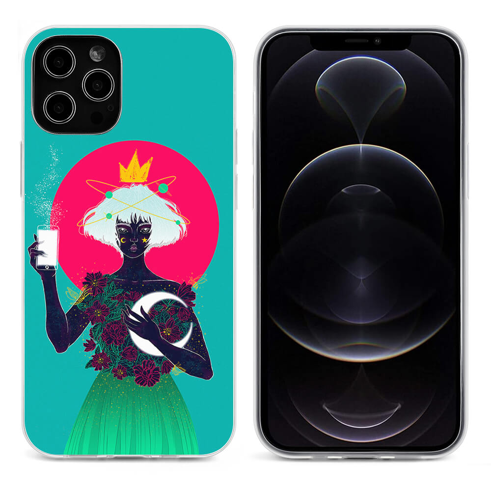 iPhone 12 Pro Max case, turquoise with unique silhouette design, for phone protection, compatible with iPhone 12 Pro Max.