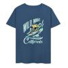 Navy blue cotton surfing T-shirt with Wild Wave California design, summer fashion.