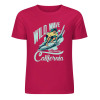 Maroon cotton surfing T-shirt with Wild Wave California design, summer fashion.