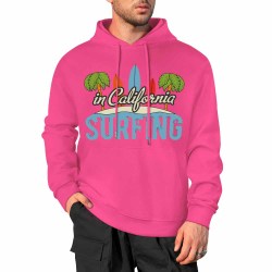 Hot pink cotton hoodie with "CALIFORNIA SURFING" graphic, multiple colors available