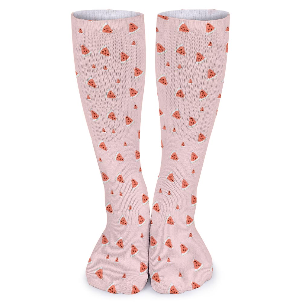 Pink breathable stockings with red heart pattern, made of comfortable large chemical fiber, suitable for everyday wear.